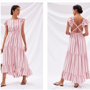 Anthropologie Maeve Striped Backless Tiered Maxi Dress Ruffles NWOT